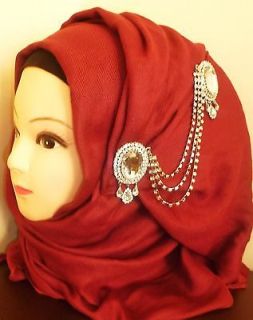 Diamond Double Brooch chain scarf/hijab pin Crystal bridal headpiece