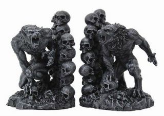 Skull Cave Dweller Werewolf Bookends Statue Desktop 6.5 Figurine Faux