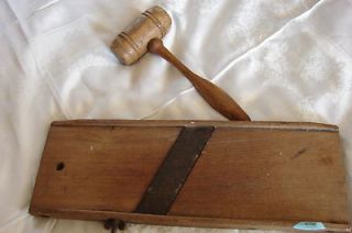 Primitive Slaw Cutter with Wooden Mallet, Lodge Look Decor Vintage