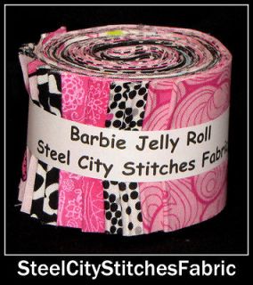Barbie Pink Black Dot Phrases Doll JeLLy RoLL Cotton Fabric 14 Quilt