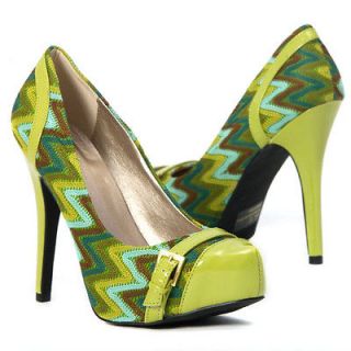 Womens Shoes Lime Green High Heel Buckle Stilettos Woven Platform