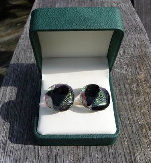 Fused Glass Solid Silver Sparkling Gold with Black Gift Boxed