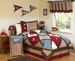 RED BLUE BROWN ALL STAR SPORTS KID BOY FULL QUEEN SIZED BEDDING SET