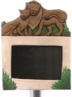BALI ART HAND CARVED & PAINTED WOOD PICTURE FRAME LION
