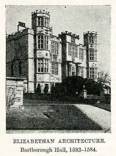 1922 Print Elizabethan Architecture Barlborough Hall Derbyshire