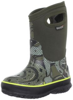 Bogs Boys Classic Snake Waterproof Rubber Rain Snow Boots Olive Multi