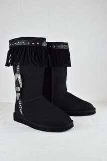 Black Winter Suede Boots Shoes w Fringed Design & a Buckle Size 6 9