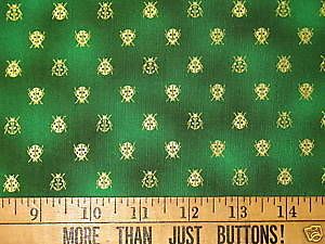 Golden Lady Bugs Shaded Green cotton fabric BY THE YARD