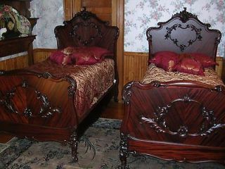 antique r j horner french mahogany twin bed set with high boy dresser