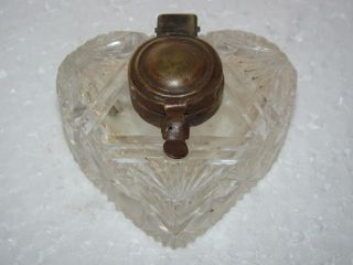 Old Cut Glass Heart Shape Victorian Ink Pot Bottle