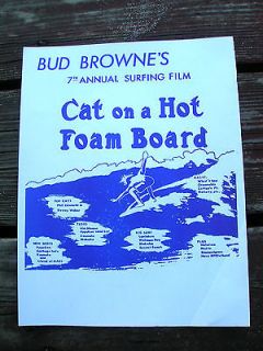 vintage surf movie poster cat on a hot foam board bud browne surfboard