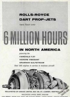 1960 Rolls Royce Dart Prop Jets Engine photo Ad