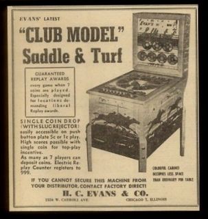 1954 Evans Club Model Saddle & Turf coin op arcade game machine photo