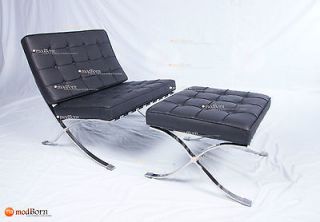 Barcelona Chair and Ottoman BLACK Italian Leather Inspired By Mies Van