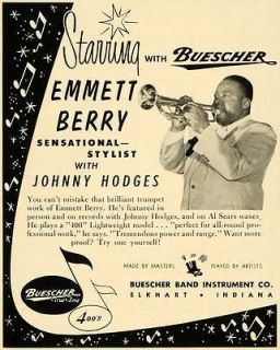 1952 Ad Buescher Instruments Emmett Berry Jazz Trumpet   ORIGINAL
