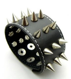 Metal Spike Punk EMO Biker Gothic Leather Bracelet Wristband TEW127