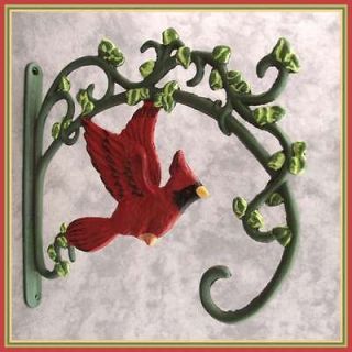RED CARDINAL BIRD Cast Iron WALL BRACKET PLANT HANGER ~SCROLLING