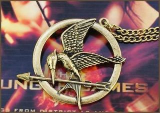 Antique Two sided Sculpture Brass Tone Mockingjay Bird Necklace