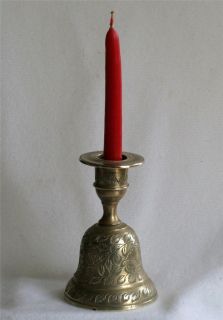 Vintage Sarna Indian Artisan Incised Brass Candle Holder Bell