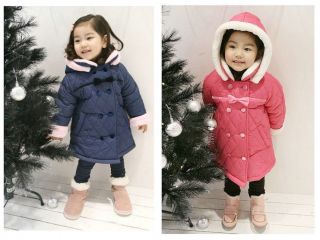 Cotton Winter Jacket Kids Bowknot Princess trench Coat double breasted