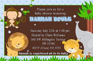Cute Jungle Safari Birthday Baby Boy Shower Invitations Cards