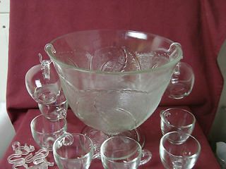 Glass Footed Cabbage glass Punch bowl with hooks and 8 Punch cup