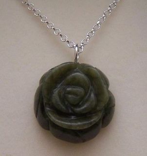 STERLING SILVER CONNEMARA MARBLE CARVED ROSE NECKLACE