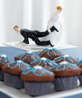 Bride Dragging Groom Funny Couple Wedding Cake Topper