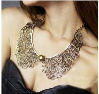 Women stylish Antique bronze/gun black hollow metal flower necklace