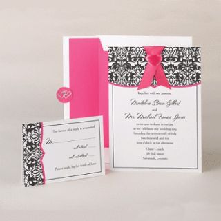 Damask Fuchsia DIY Wedding Invitation Kit Hot Pink Print Your Own