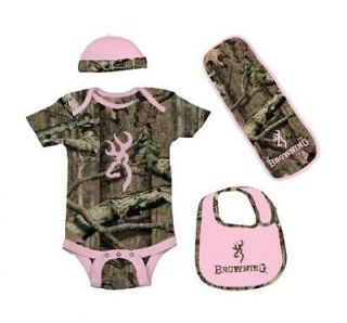 BROWNING BUCKMARK PINK MOSSY OAK INFINITY BABY INFANT SET   4 PIECES