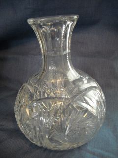 American Brilliant Cut Glass Water Decanter Carafe Pinwheel Crystal