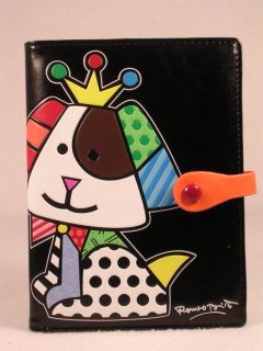 Artist Romero Britto Bright Black Royal Dog PASSPORT Holder #331252