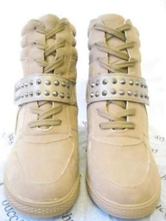 Bucco Womens Udale Suede Lace Up Ankle Sneaker Wedge Spiked Velcro
