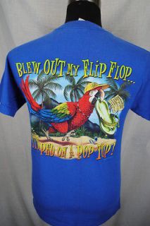 BUFFETT MARGARITAVILLE NEW ORLEANS flip flop parrot bird shop blue t