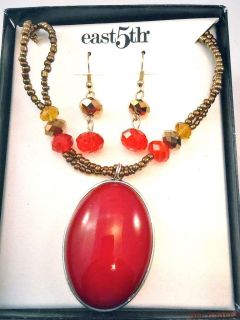 East 5th Necklace and Earrings Box Set Brown & Red Beads, New Store