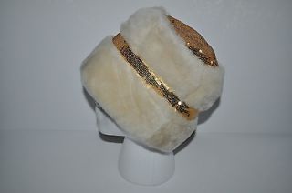 Womens Sheepskin Shearling Sequins IN / OUT Hat Chestnut $170