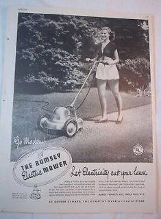 Vintage 1947 B&W Magazine Print Ad   Rumsey Electric Push Mower
