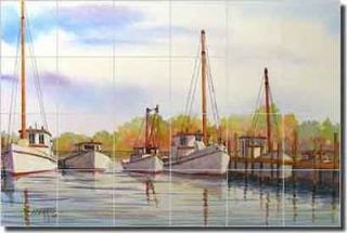 Harris Fishing Trawler Boats Ceramic Tile Mural Backsplash 25.5x17