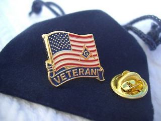 Masonic USA Veteran Flag Armed Forces Lapel Pin and Pouch