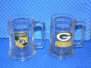 Vintage Green Bay Packers Pewter Logo 14 Oz Mugs Set of 2 Excellent