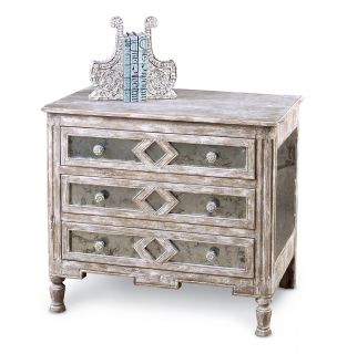 Calais French Country Diamond Antique Mirror Bedside Chest   Small