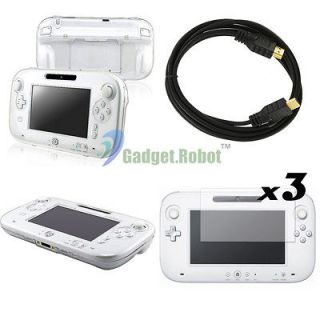 Clear Crystal Case/Cover+HDMI Cable For Nintendo Wii U GamePad Remote