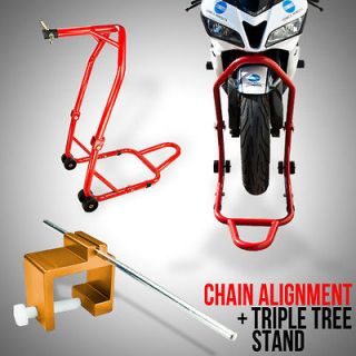 Motorcycle Triple Tree Front Head Lift Stand Fairing RED & Chain