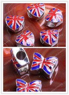 United Kingdom British Flag Heart Butterfly Enamel European Bead Charm