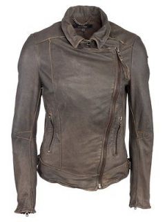 Muubaa Quinn Leather Biker Jacket in Filemont Brown size UK14 US10