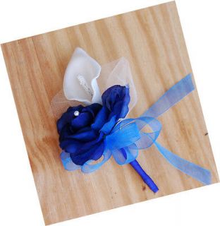 Blue Calla Lily Silk Flower Corsage Wedding Bridal Prom Quinceanera