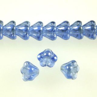 50 6mm Czech Pressed Glass Baby Bell Flower Beads   Sapphire Blue