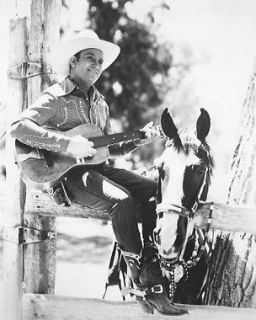 GENE AUTRY B&W POSTER PRINT PLAYING GUITAR BY HORSE