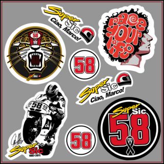 8x Stickers Pack Super Sic Marco Simoncelli Decal Aufkleber MotoGP
